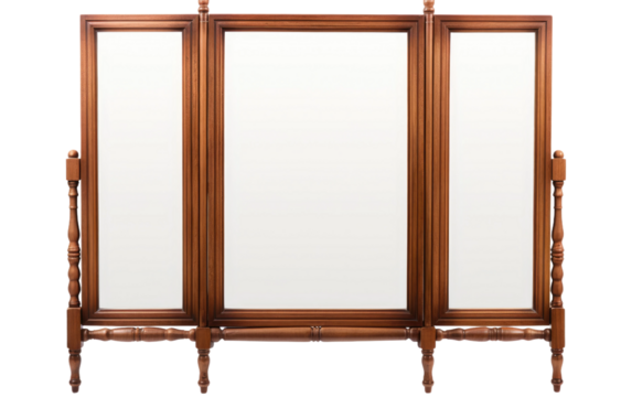 Freestanding Elegance Tri Fold Reflection Mirror on a White or Clear Surface PNG Transparent Background