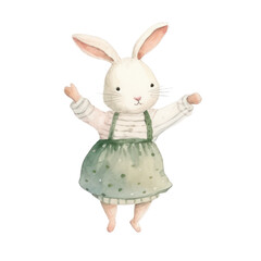 Obraz premium Watercolor illustration of cute bunny is happy, Spring season concept.