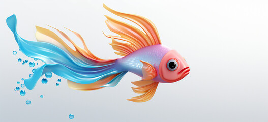 create a 3d little fish on white background