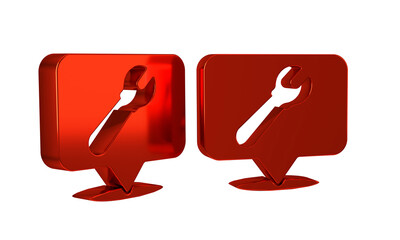Red Location with wrench spanner icon isolated on transparent background. Adjusting, service,...