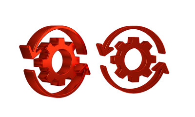 Red Gear and arrows as workflow concept icon isolated on transparent background. Gear reload sign.