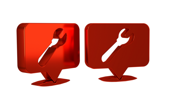 Red Location with wrench spanner icon isolated on transparent background. Adjusting, service, setting, maintenance, repair, fixing.