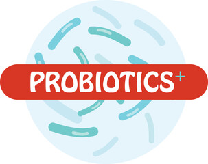 Probiotic bacteria logo. Bifidobacteria lactobacillus gut acidophilus. Lactic prebiotic healthy flora care.