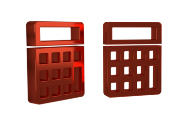 Red Calculator icon isolated on transparent background. Accounting symbol. Business calculations mathematics education and finance.