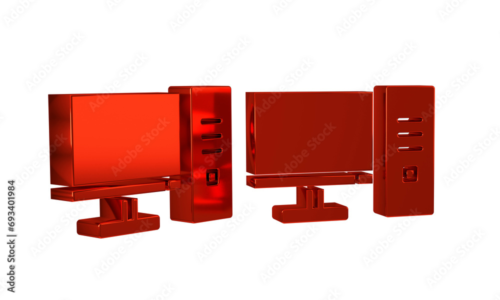Poster red computer monitor icon isolated on transparent background. pc component sign.