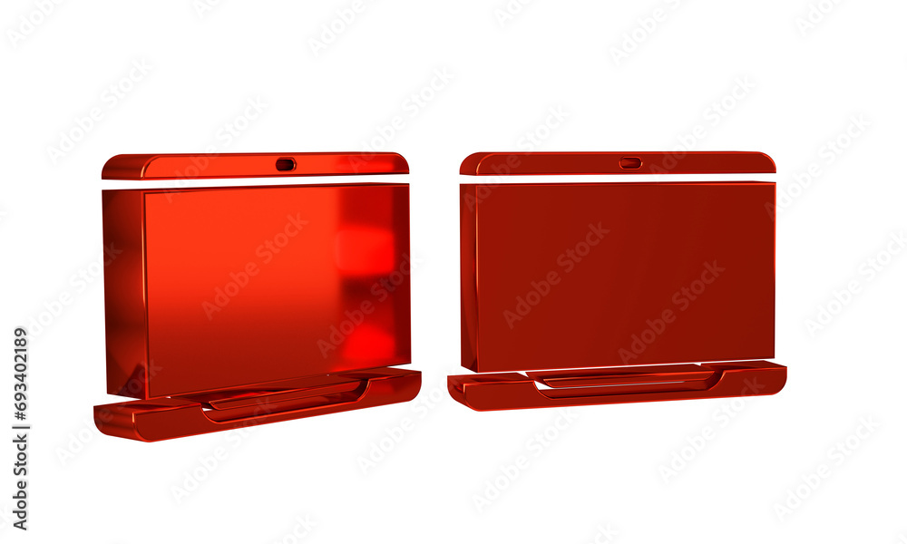 Poster red laptop icon isolated on transparent background. computer notebook with empty screen sign.