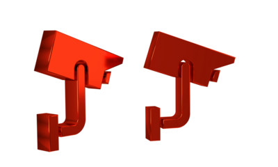 Red Security camera icon isolated on transparent background.