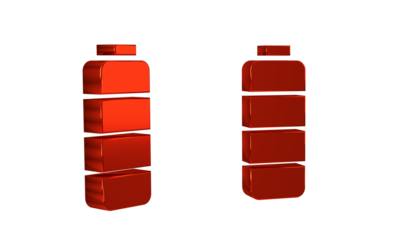 Red Battery charge level indicator icon isolated on transparent background.