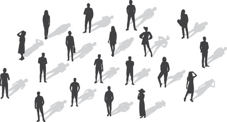people with shadow silhouette on white background vector - obrazy, fototapety, plakaty