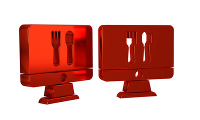 Red Online ordering and fast food delivery icon isolated on transparent background.