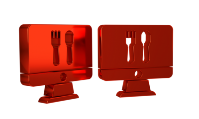 Red Online ordering and fast food delivery icon isolated on transparent background.