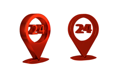 Red Round the clock delivery icon isolated on transparent background.