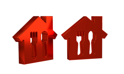 Red Online ordering and fast food delivery icon isolated on transparent background.