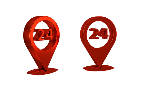 Red Round the clock delivery icon isolated on transparent background.