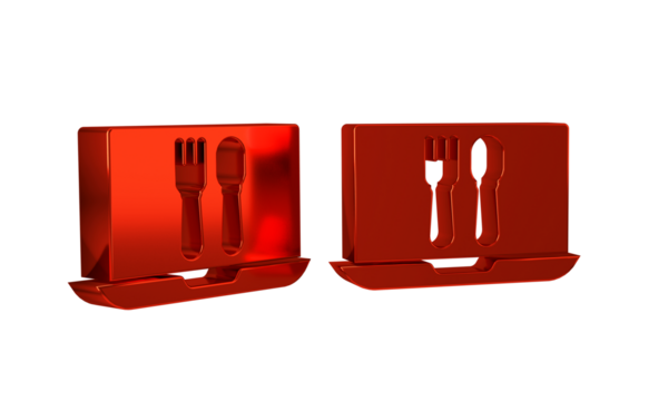 Red Online ordering and fast food delivery icon isolated on transparent background.