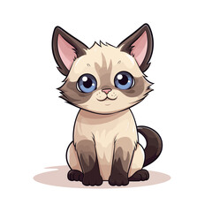 Siamese cat with blue eyes sitting on white background. Vector illustration.