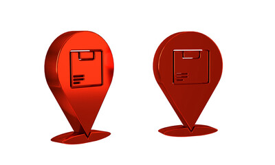 Red Location with cardboard box icon isolated on transparent background. Delivery services, logistic and transportation, distribution.