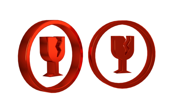 Red Fragile broken glass symbol for delivery boxes icon isolated on transparent background.