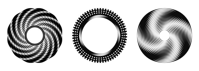 A Set of vector illustration design featuring radial lines extending from the center outward and vice versa. Ideal for framing, circular logos, symbols, and prints.