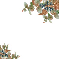 Fototapeta premium Watercolor greenery branches. Botanical template for wedding invitation and greeting card. Hand drawn illustration. Design element for cosmetic packaging. Isolated
