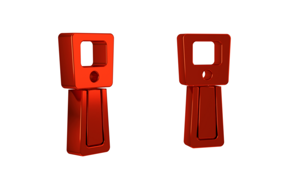 Red Digital contactless thermometer with infrared light icon isolated on transparent background.