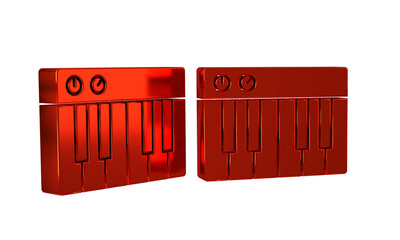 Red Music synthesizer icon isolated on transparent background. Electronic piano.