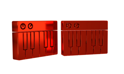 Red Music synthesizer icon isolated on transparent background. Electronic piano.