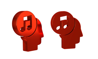 Red Musical note in human head icon isolated on transparent background.