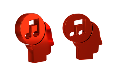 Red Musical note in human head icon isolated on transparent background.