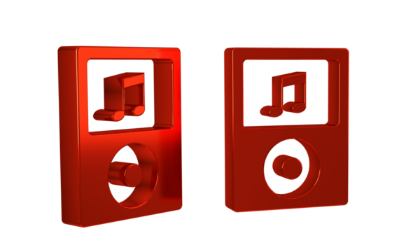 Red Music player icon isolated on transparent background. Portable music device.