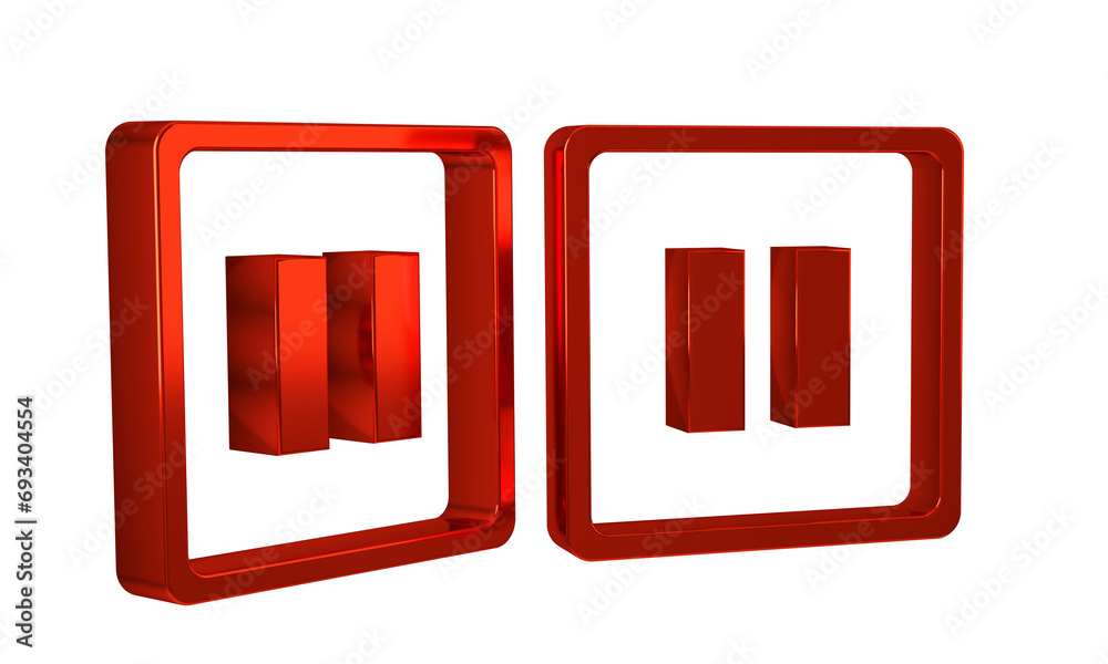 Poster red pause button icon isolated on transparent background.