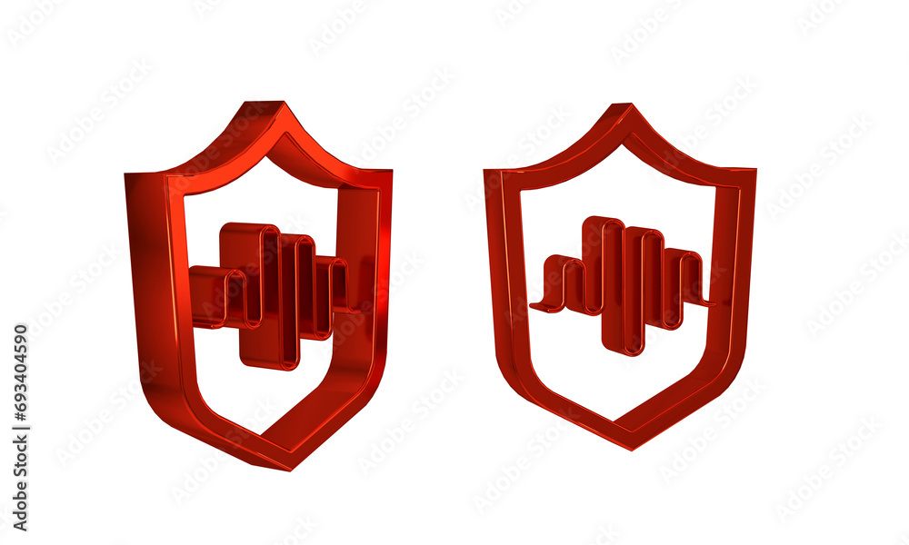 Poster red shield voice recognition icon isolated on transparent background. voice biometric access authent