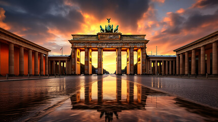 The Brandenburg Gate in Berlin at sunset Germany - obrazy, fototapety, plakaty