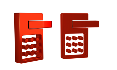 Red Digital door lock with wireless technology for unlock icon isolated on transparent background. Door handle sign. Security smart home.