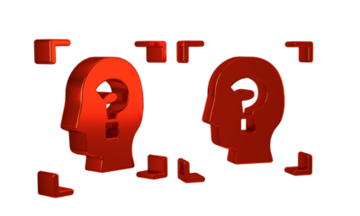 Red Face recognition icon isolated on transparent background. Face identification scanner icon. Facial id. Cyber security concept.