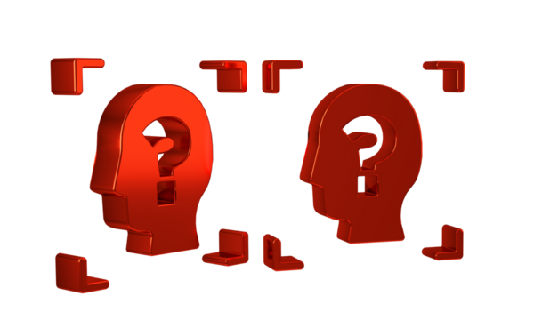Red Face recognition icon isolated on transparent background. Face identification scanner icon. Facial id. Cyber security concept.