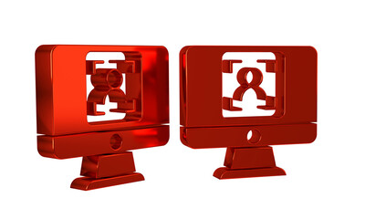 Fototapeta premium Red Monitor with face recognition icon isolated on transparent background. Face identification scanner icon. Facial id. Cyber security concept.