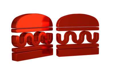 Red Burger icon isolated on transparent background. Hamburger icon. Cheeseburger sandwich sign. Fast food menu.