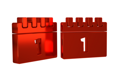 Red Calendar with first september date icon isolated on transparent background. September 1. Date and time, day, month. Holiday.