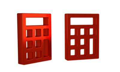 Red Calculator icon isolated on transparent background. Accounting symbol. Business calculations mathematics education and finance.
