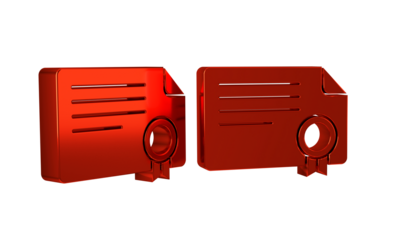 Red Certificate template icon isolated on transparent background. Achievement, award, degree, grant, diploma concepts.