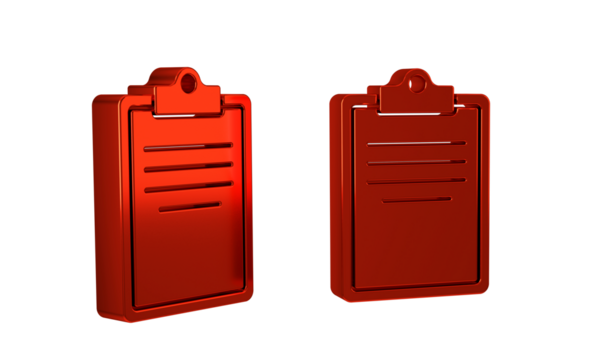 Red Clipboard with checklist icon isolated on transparent background. Control list symbol. Survey poll or questionnaire feedback form.