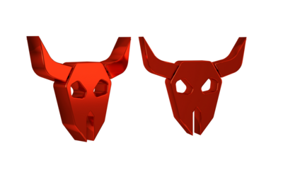 Red Buffalo skull icon isolated on transparent background.