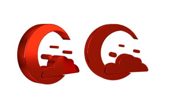 Red Moon and stars icon isolated on transparent background. Cloudy night sign. Sleep dreams symbol. Night or bed time sign.