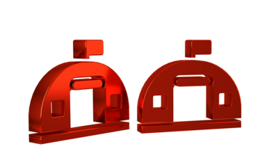 Red Military barracks station icon isolated on transparent background. Airstrikes architecture army.