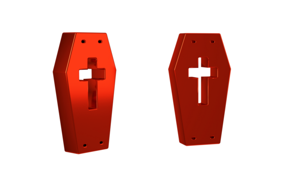 Red Coffin with christian cross icon isolated on transparent background. Happy Halloween party. - Powered by Adobe
