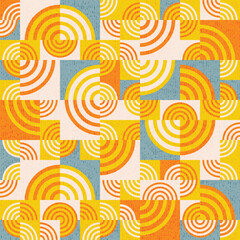 Seamless abstract geometric pattern. colorful bauhaus design of circles, and squares. Use for backgrounds, fabric design, wrapping paper, social media, and home decor. - 693407361