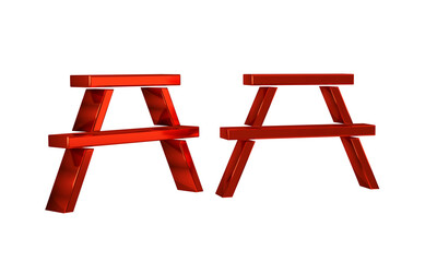 Red Picnic table with benches on either side of the table icon isolated on transparent background.