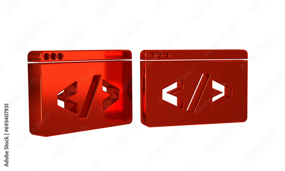 Poster red web design and front end development icon isolated on transparent background.