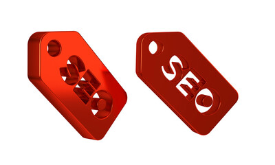 Red SEO optimization icon isolated on transparent background.